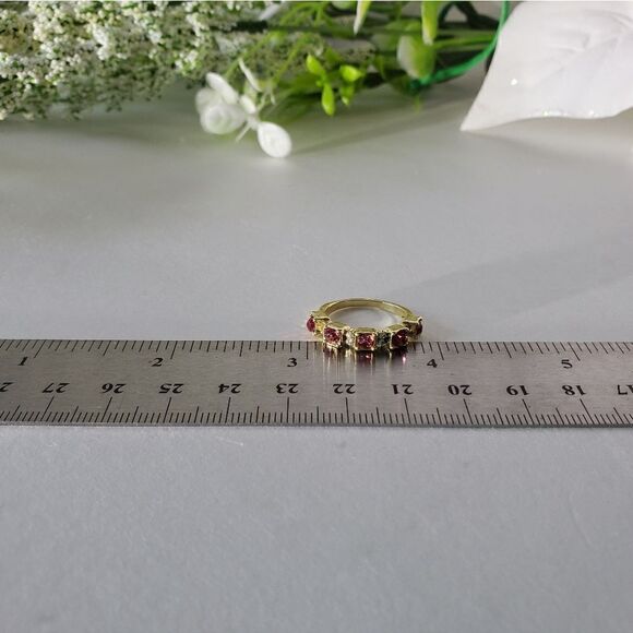 Red Ruby & Clear White Baguette Diamond Ring on 925 Silver - Women's - Picture 7 of 8